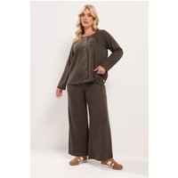Yours Yours Damen Gerippte Hose in Schokobraun mit Weitem Bein in Größe 46 | Polyester/Elasthan/Viskose