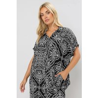 Yours Yours Damen Strukturiertes Hemd in Schwarz und Weiß mit Bandanaprint in Größe 46 | Polyester/Elasthan
