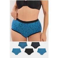 Yours Yours Plus Size Curve Curve Slips in Türkisblau mit Hoher Taille und Sternschnuppenprint im 5er Pack in Größe 46-48 | Baumwolle/Elasthan