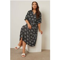 Yours Yours Damen Gestuftes Midikleid in Schwarz mit Kachelprint in Größe 48 | Polyester/Elasthan