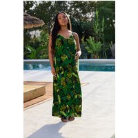 Bump It Up Bump It Up Damen Maternity – Kleid in Schwarz mit Palmblättermotiv und V-Ausschnitt in Größe 50 | Viskose