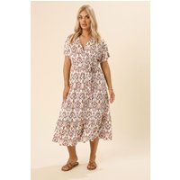 Yours Yours Damen Gewickeltes Midaxi-Kleid in Weiß mit Paisleymuster in Größe 50-52 | Polyester/Elasthan
