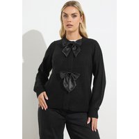 Yours Yours Damen Cardigan in Schwarz mit Satinschleife Vorne in Größe 50-52 | Acryl