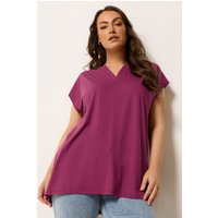 Yours Yours Damen T-Shirt in Rosa mit Gekerbtem Ausschnitt in Größe 46 | Baumwolle/Polyester