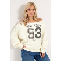 Yours Yours Damen Schulterfreies Sweatshirt in Creme mit „New York“Schriftzug in Größe 54-56 | Baumwolle/Polyester