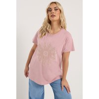 Yours Yours Damen Curve – Rosafarbenes T-Shirt mit Perlen und Gänseblümchen in Größe 42 | Baumwolle/Polyester
