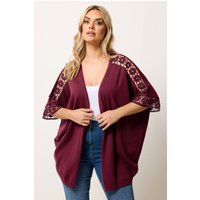 Yours Damen Yours – Kimono in Burgunderrot mit Häkeldetail An Den Ärmeln in Größe 46-48 | Baumwolle