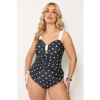 Yours Yours Damen Badeanzug in Schwarz mit Kontrastierenden Punkten in Größe 50 | Polyester/Elasthan