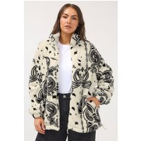 Yours Yours Damen Curve Fleecejacke in Elfenbeinweiß mit Paisleymuster und Durchgehendem Reißverschluss in Größe 54-56 | Polyester