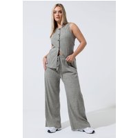 Limited Collection Limited Collection Damen Hose in Grau mit Kordelzug und Weitem Bein in Größe 50-52 | Polyester/Elasthan/Viskose