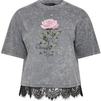 Limited Collection Limited Collection Damen T-Shirt in Grau mit Rosenprint und Spitze in Größe 54-56 | Baumwolle