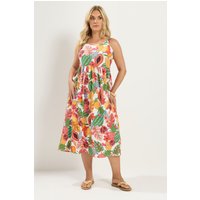 Yours Yours Damen Gesmoktes Kleid in Weiß mit Fruchtmuster in Größe 54-56 | Polyester/Elasthan
