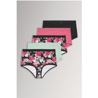 Yours Yours Plus Size Curve Voll Bedeckende Slips in Schwarz mit Blumenmuster, 5er Pack in Größe 50-52 | Baumwolle/Elasthan