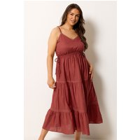 Yours Yours Damen Gestuftes Kleid in Rostrot mit Raffung in Größe 42 | Baumwolle