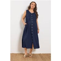 Bump It Up Bump It Up Damen Umstandsmode Leinenkleid in Marineblau mit Knopfleiste in Größe 50 | Baumwolle/Viskose/Leinen