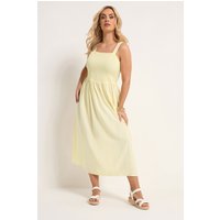 Yours Yours Damen Gekräuseltes Maxikleid aus Leinen in Gelb in Größe 54-56 | Baumwolle/Viskose/Leinen