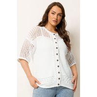 Yours Yours Damen Cardigan in Elfenbeinweiß mit Lochmuster in Größe 54-56 | Baumwolle