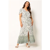 Yours Yours Damen Kleid in Grün mit Paisleymuster und Bordürendetail in Größe 50-52 | Viskose