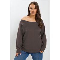 Yours Yours Damen Schulterfreies Geripptes Sweatshirt in Schokobraun in Größe 46-48 | Baumwolle/Polyester