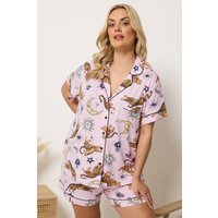 Yours Yours Damen Kurzer Pyjama in Rosa mit Himmelsmotiven in Größe 66-68 | Polyester/Elasthan