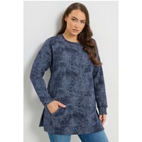 Yours Yours Damen Sweatshirt in Marineblau mit Abstraktem Muster und Tasche in Größe 58-60 | Baumwolle/Polyester