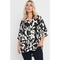 Yours Yours Damen Hemd in Schwarz und Weiß mit Abstraktem Muster und V-Ausschnitt in Größe 42 | Polyester