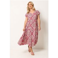 Yours Damen Yours – Gesmoktes Kleid in Rosa mit Paisleymuster in Größe 54-56 | Viskose