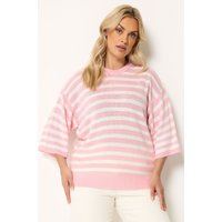Yours Yours Damen Strickpullover in Rosa mit Streifen in Größe 58-60 | Acryl
