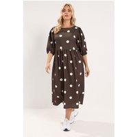 Limited Collection Limited Collection Damen Kleid in Schokobraun mit Punktemuster in Größe 54-56 | Polyester/Elasthan