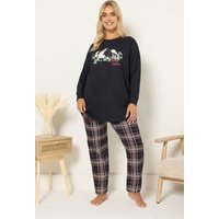 Yours Yours Damen Pyjamageschenkset in Blau mit „Sleep Season“Schriftzug und Karomuster in Größe 54-56 | Baumwolle