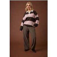 Yours Yours Damen Gestreifter Pullover in Rosa mit Rugbykragen in Größe 42-44 | Acryl