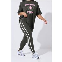 Yours Yours Damen Active Leggings in Grau mit Seitenstreifen in Größe 54-56 | Baumwolle/Elasthan