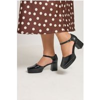 Yours Yours Damen Schuhe in Schwarz aus Kunstleder mit Plateausohle und Blockabsatz in Extra Weiter Eeepassform in Größe 37EEE | Synthetik