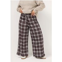Yours Yours Damen Karierte Krepphose in Schokobraun mit Weitem Bein in Größe 46 | Polyester/Elasthan