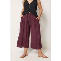 Yours Damen Yours – Knöchellange Hose in Beerenrot mit Muschelsaum in Knitteroptik in Größe 44 | Viskose