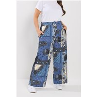 Yours Yours Damen Hose in Blau mit Bandanaprint, Gürtel und Weitem Bein in Größe 44 | Polyester/Elasthan