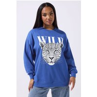 Limited Collection Limited Collection Damen Sweatshirt „Wild“ in Blau mit Leoprint in Größe 48 | Baumwolle/Polyester