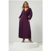 Yours London Yours London Damen Plissiertes Maxikleid in Lila mit Knoten in Größe 54-56 | Polyester/Elasthan
