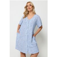 Yours Yours Damen Tunikakleid in Blau mit Blümchenmuster und Knopfleiste in Größe 42 | Viskose