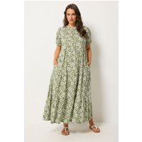 Yours Damen Yours – Gestuftes Maxikleid in Grün mit Blumenmuster in Größe 54-56 | Baumwolle