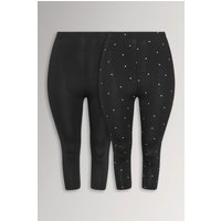 Yours Damen Yours – Knöchellange Leggings in Schwarz mit Punktemuster, 2er Pack in Größe 48 | Baumwolle/Elasthan