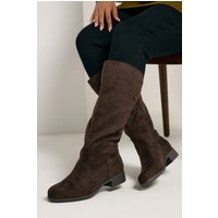 Yours Yours Damen Kniehohe Stretchstiefel in Braun aus Wildlederimitat und in Weiter und Extra Weiter EEE-Passform in Größe 38EEE