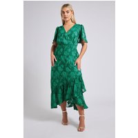 Yours London Yours London Damen Geblümtes Jacquardwickelkleid in Grün in Größe 54-56 | Polyester