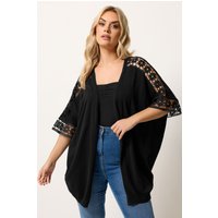 Yours Yours Damen Kimono in Schwarz mit Häkeldetail An Den Ärmeln in Größe 42-44 | Baumwolle