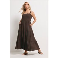 Yours Yours Damen Gesmoktes Maxikleid in Schokoladenbraun in Größe 44 | Viskose