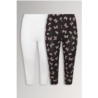 Yours Yours Damen Knöchellange Leggings in Schwarz mit Schmetterlingsprint 2er Pack in Größe 50 | Baumwolle/Elasthan