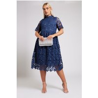 Yours London Yours London Damen Midikleid in Blau mit Häkelspitze in Größe 44 | Polyester