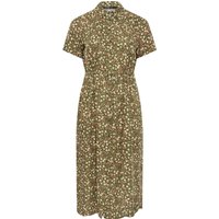 Yours Yours Damen Hemdkleid in Khaki mit Kleinem Blumenmuster in Größe 54-56 | Viskose