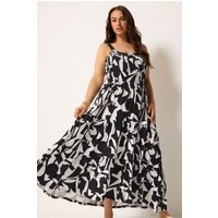 Yours Damen Yours – Gerafftes Kleid in Schwarz mit Abstraktem Muster in Größe 54-56 | Elasthan/Viskose