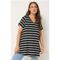 Yours Yours Damen Gestreiftes T-Shirt in Schwarz mit V-Ausschnitt in Größe 48 | Polyester/Elasthan/Viskose
